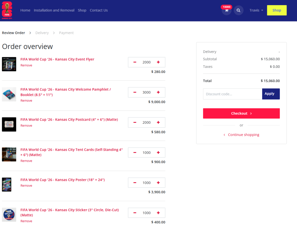 Kansas City FIFA 2026 Print Products Order Checkout