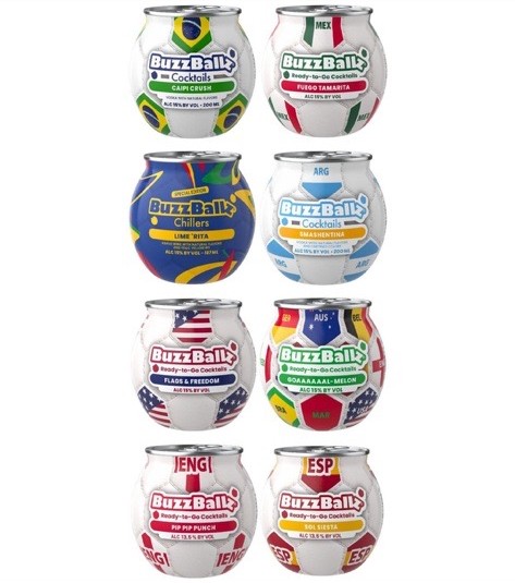 BuzzBallz FIFA World Cup 2026 branded drink containers.